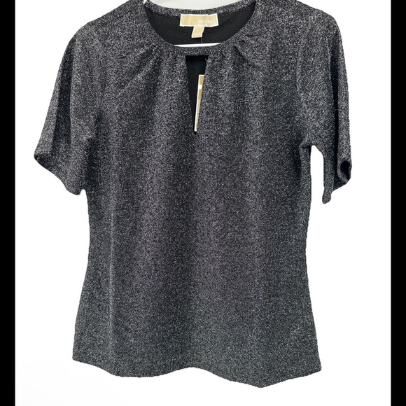NWT - $98 Michael Kors Black/Silver Sparkle Short Sleeve Blouse Size Small - Picture 1 of 5
